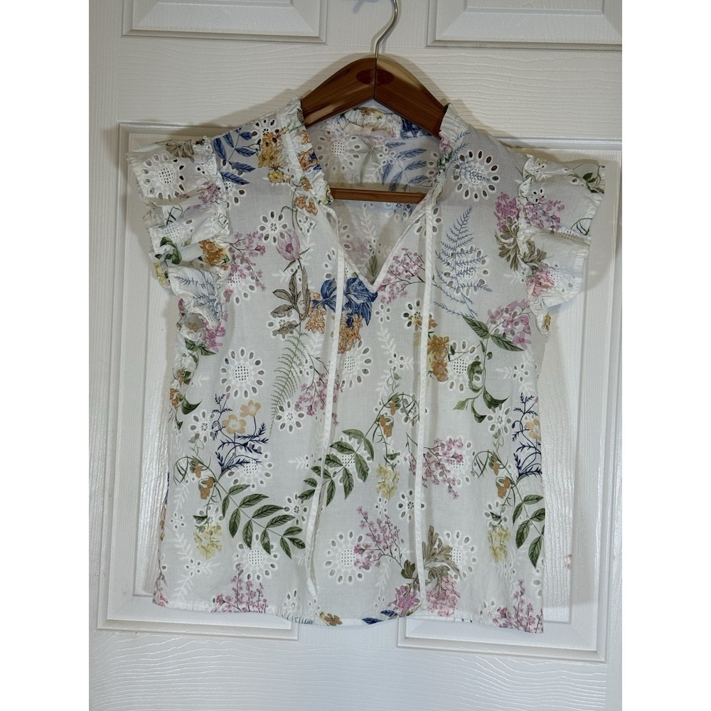 solitaire womens tops L Cottagecore Boho Spring Feminine Floral Ruffle Summer